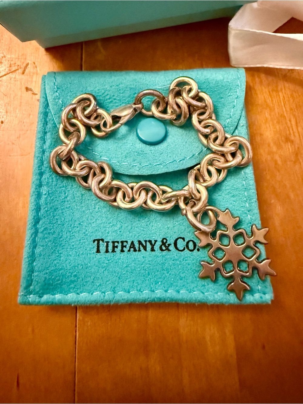 Tiffany & Co. Silver Snowflake Charm Bracelet with Tiffany Blue Pouch